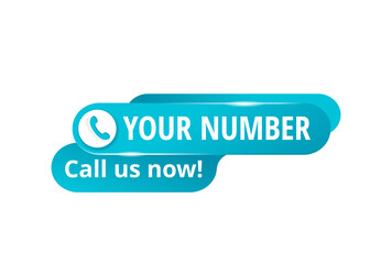 Call us button  - template for phone number place in website header  - catchy blue element with phone headset creative pictogram 