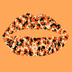 Design for a shirt of a leopard print lips on orange background