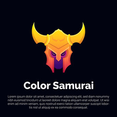 Vector illustration of colorful samurai logo, icon, sticker design template