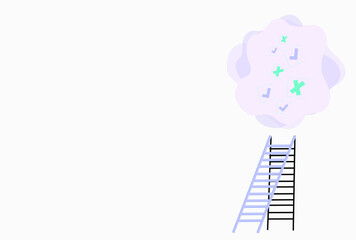 cold colors check marks and cross marks cloud with success ladder on white background. business and achievement concept illustration