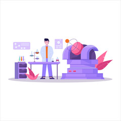 Flat vector illustration of  conduct health research in a modern and quality laboratory