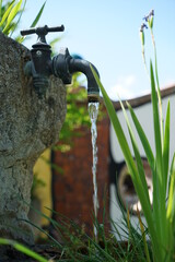 Plastic drain pipe through which apparently clean water flows