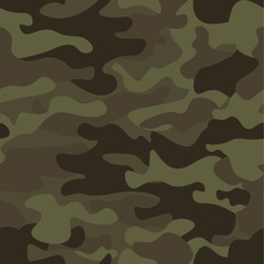 Camouflage seamless pattern background. Classic clothing style masking camo repeat print. Green brown black olive colors forest texture. Design element. Vector illustration.