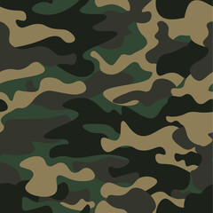 Camouflage seamless pattern background. Classic clothing style masking camo repeat print. Green brown black olive colors forest texture. Design element. Vector illustration. - obrazy, fototapety, plakaty