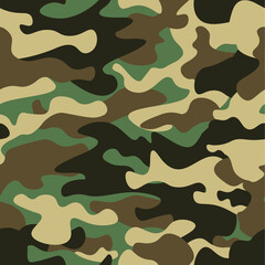 Camouflage seamless pattern background. Classic clothing style masking camo repeat print. Green brown black olive colors forest texture. Design element. Vector illustration. - obrazy, fototapety, plakaty