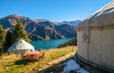 Yurt at Tianshan Tianchi Lake scenic area Xinjiang China 
