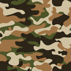 Naklejka premium Modern fashion vector trendy camo pattern.Classic clothing style masking camo repeat print. Green brown black olive colors forest texture. Design element. Vector illustration.