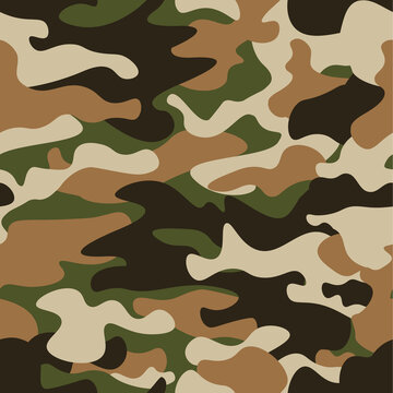 Modern fashion vector trendy camo pattern.Classic clothing style masking camo repeat print. Green brown black olive colors forest texture. Design element. Vector illustration.