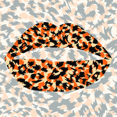 Design for a shirt of a leopard print lips on orange background