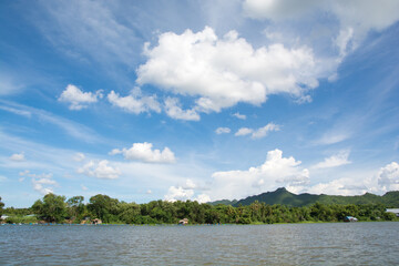 Beautiful landscape river kwai and  blue sky backgrounds in Kanchanaburi province, Thailand