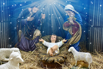 Statuettes of Mary, Joseph and baby Jesus,The birthday of Jesus is a statuette of Maria with Joseph...