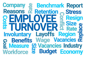 Employee Turnover Word Cloud on White Background