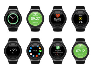 Smart watches wearable collection computer new technology. Vector Illustration. White background.