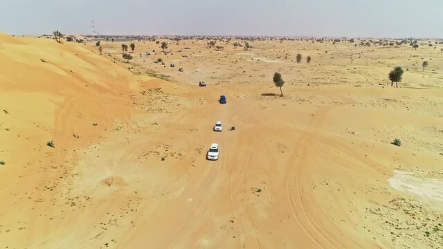 Aerial FPV in Dubai Desert Safari in deep Desert, Sand bashing in Arabian desert