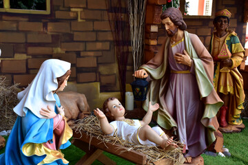 Statuettes of Mary, Joseph and baby Jesus,The birthday of Jesus is a statuette of Maria with Joseph...