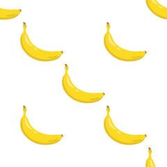 Yellow banana seamless pattern. Sweet tropical fruit. White background. Vector illustration.