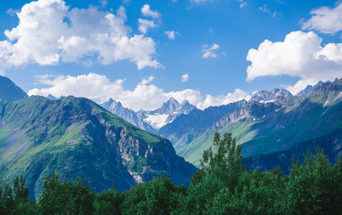 Beautiful view of the Caucasus mountains. Georgia, Svaneti. The road to the village of Ushguli.