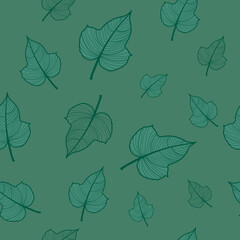 Leaf seamless pattern on green background for design vector illustration.