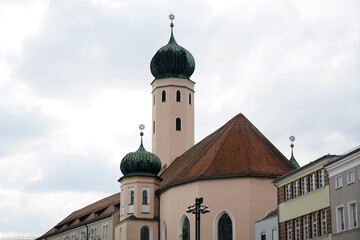 Fototapeta na wymiar Bavarian old town with architecture of churches and towers