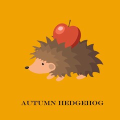 Vector illustration of cute hedgehog isolated on yellow background.