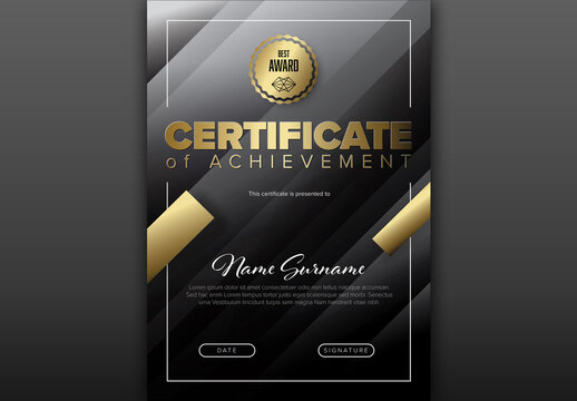 Modern Dark Certificate Layout with Gold Accents