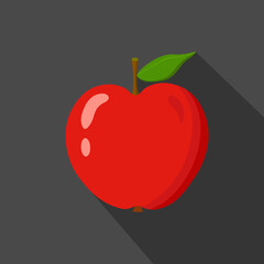 Red apple cartoon flat icon.Dark blue background. Vector illustration.