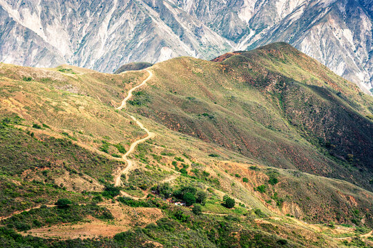 View of Chicamocha canyon in Colombia in the Andes mountain range. South America