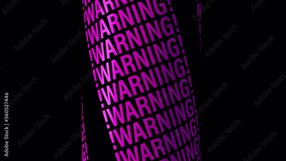 Poster warning pink purple text illustration animation endless looped isolated on transparent black backgro