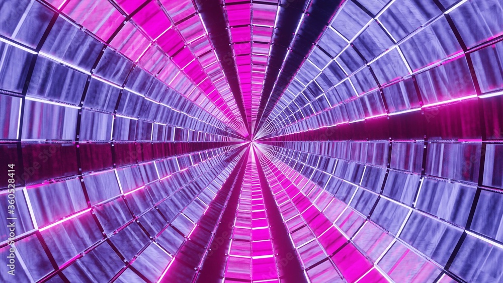 Poster 3d rendering illustration with futuristic sci-fi techno lights creating a circled tunnel