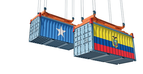 Freight containers with Somalia and Ecuador flag. 3D Rendering 