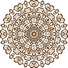 Deep Brown Color Mandala on white isolated background.