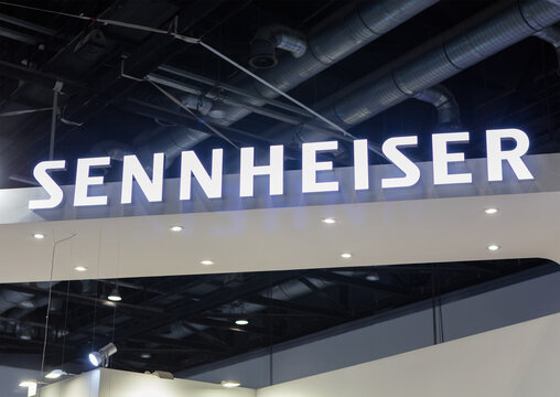 BEIJING, CHINA-APRIL 14, 2017: Sennheiser sign; Sennheiser electronic GmbH & Co. KG is a German private company founded in 1945 and it is in the audio electronics industry 