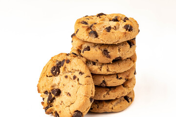 Сhocolate chip cookies close-up on a uniform background