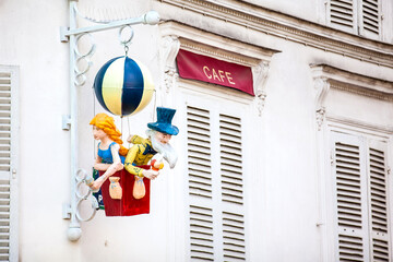 Detail of the facade of a cafe at the famous Montmartre neighborhood in Paris