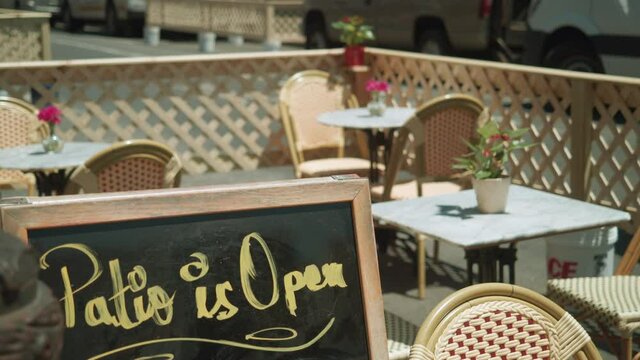 Patio Is Open Sign Outside Restaurant In Brooklyn Covid Reopening