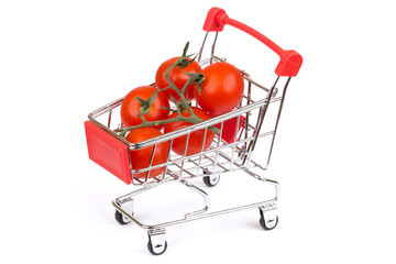 Shopping cart of red cherry tomatoes