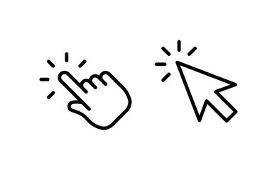 Hand and arrow clicking pointers. Click icons.