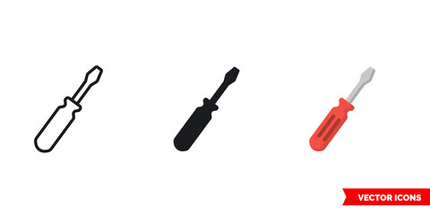 Screwdriver icon of 3 types. Isolated vector sign symbol.