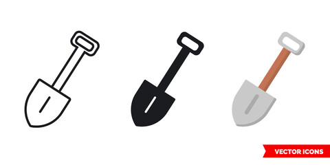 Shovel icon of 3 types. Isolated vector sign symbol.