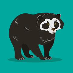 Spectacled bear on a green background. Animals of South America.