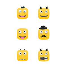 Yellow smileys with different emotions. Six kinds of vector.