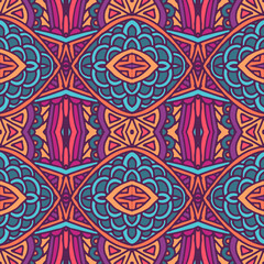 Vector seamless pattern flower colorful ethnic tribal geometric psychedelic print