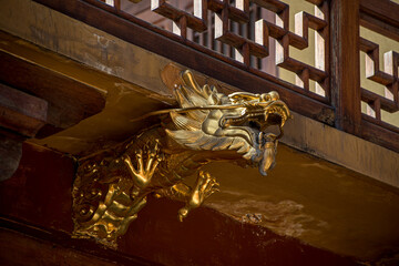 The statue of the golden asian dragon