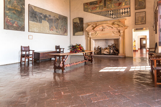 Angera, Italy - April 20, 2018: Interiors of Fortress Borromeo of Angera or Rocca di Anger. Is Castle of the lake Maggiore in Angera.