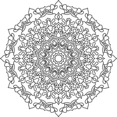 Circle mandala coloring page for adult. Black and white mandala poster. Relax and meditation. Beautiful nature ornament. 