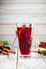 Cozy mulled wine glhwein with cinnamon and apples