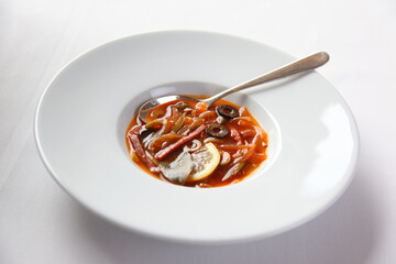 Meat solyanka Russian soup