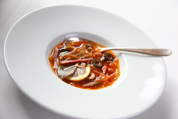 Meat solyanka Russian soup
