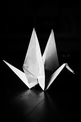 Origami tsuru in black and white