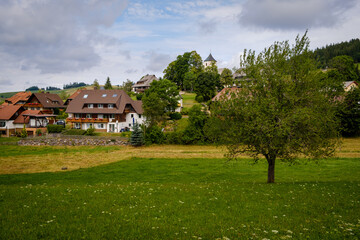 View on picturesque village Breitnau in the High Black Forest near Freiburg in summer, Baden-W&uuml;rttemberg southwest Germany.